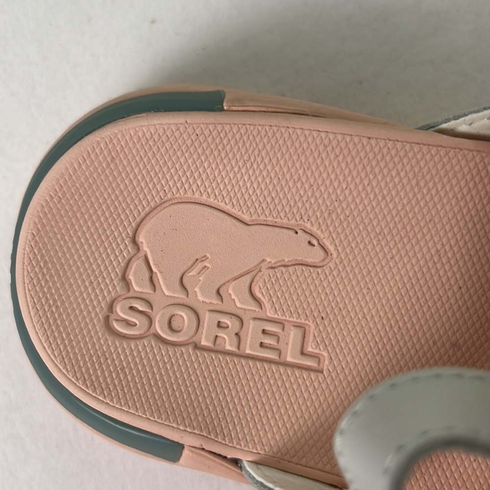 NWOB Sorel Sea Salt & Peach Blossom Leather Kinetic Impact Sling Sandal Size 9 - Picture 7 of 7